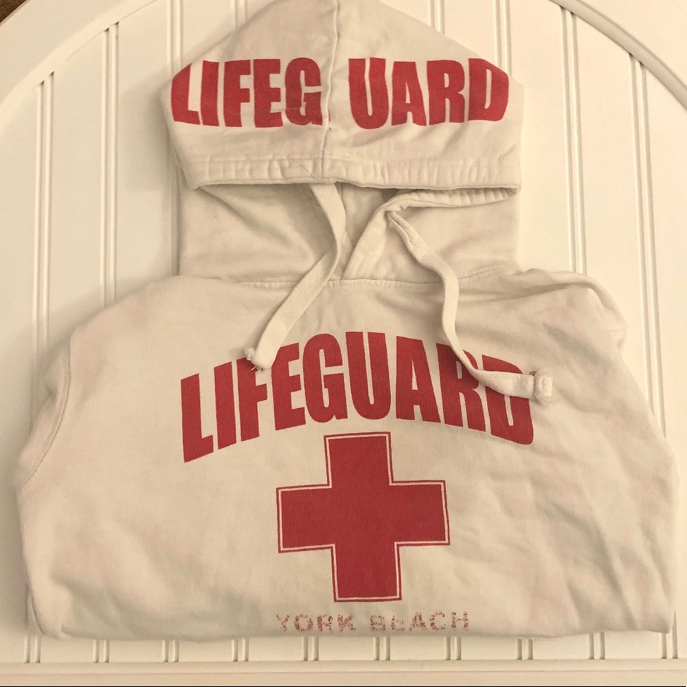 WHITE AND RED YORK BEACH LIFEGUARD SWEATSHIRT